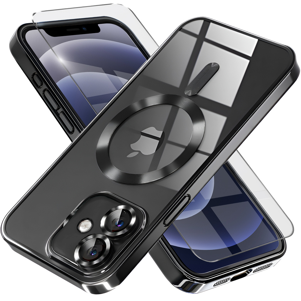 Iphone 12 Hülle, Electro Magsafe, Schwarz + Displayschutzfolie