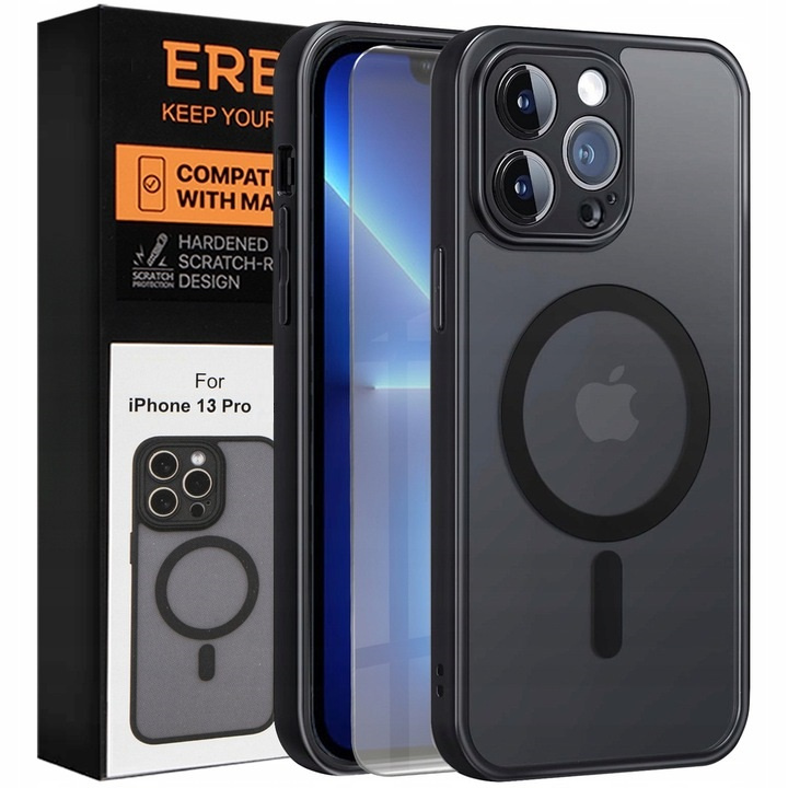 Iphone 13 Pro Hülle, Magsafe, Matt Schwarz + Displayschutzfolie