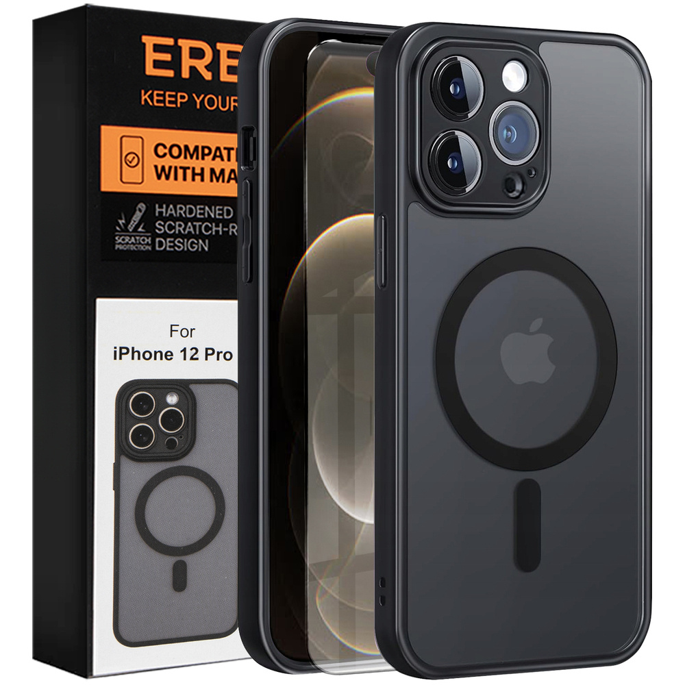 Iphone 12 Pro Max Hülle, Magsafe, Matt Schwarz + Displayschutzfolie