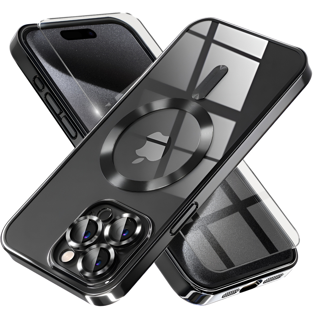 Iphone 15 Pro Hülle, Electro Magsafe, Schwarz + Displayschutzfolie