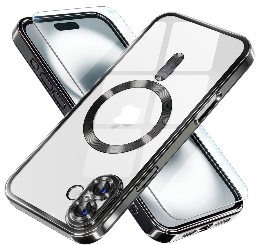 Hülle Für Iphone 16 Plus, Electro Magsafe, Schwarz + Displayschutzfolie