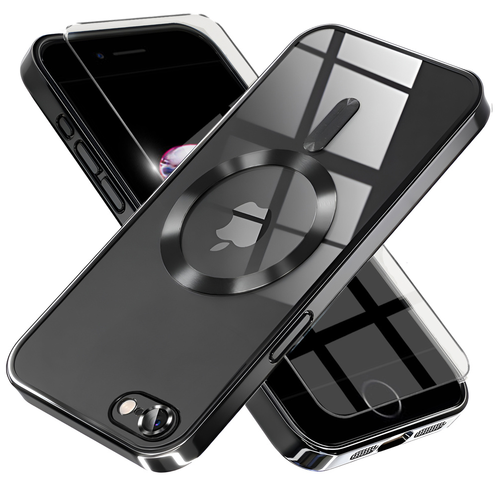Hülle Für Iphone 7 Plus / 8 Plus, Electro Magsafe, Schwarz + Displayschutzfolie Aus Glas