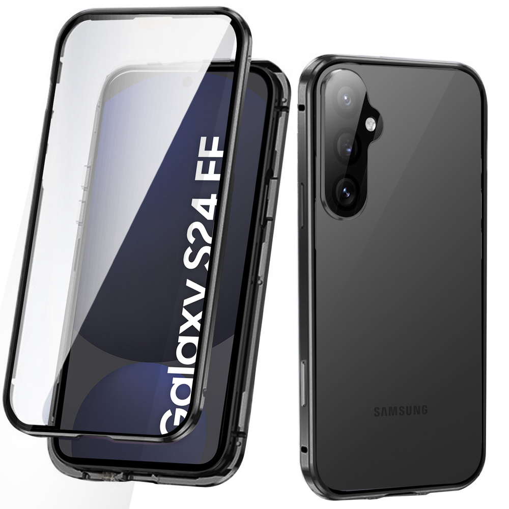 Schutzhülle Für Samsung Galaxy S24 Fe, Magnetisches Dualglas, Schwarz