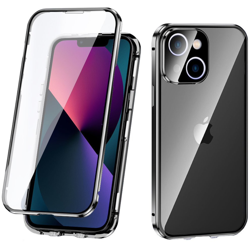 Iphone 13 Hülle, Magnetisches Doppelglas, Schwarz