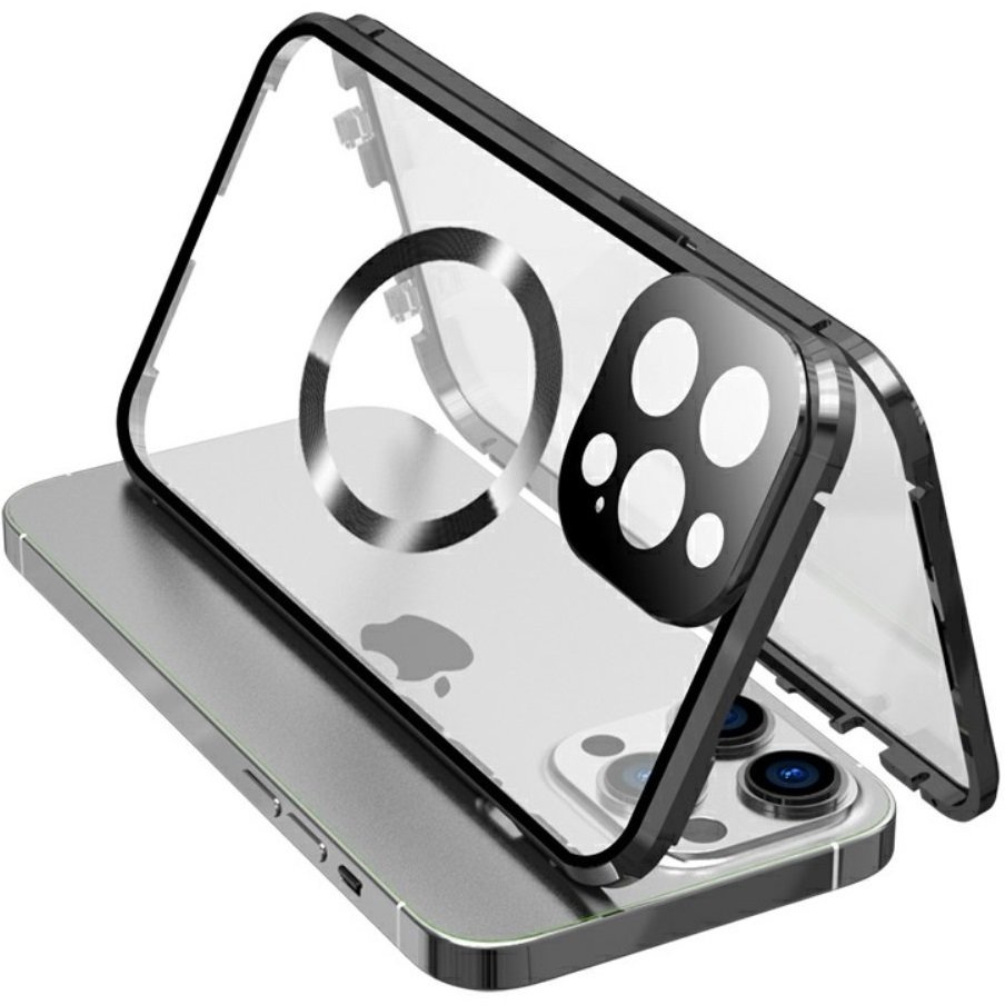 Magnetische Magsafe-hülle Mit Doppeltem Glas Für Iphone 15 Pro, Schwarz