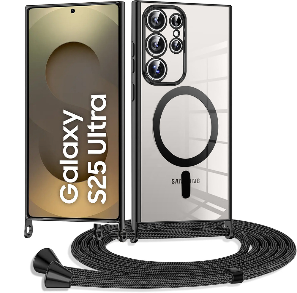 Schutzhülle Für Samsung Galaxy S25 Ultra, Electro Magsafe, Schwarz + Trageband