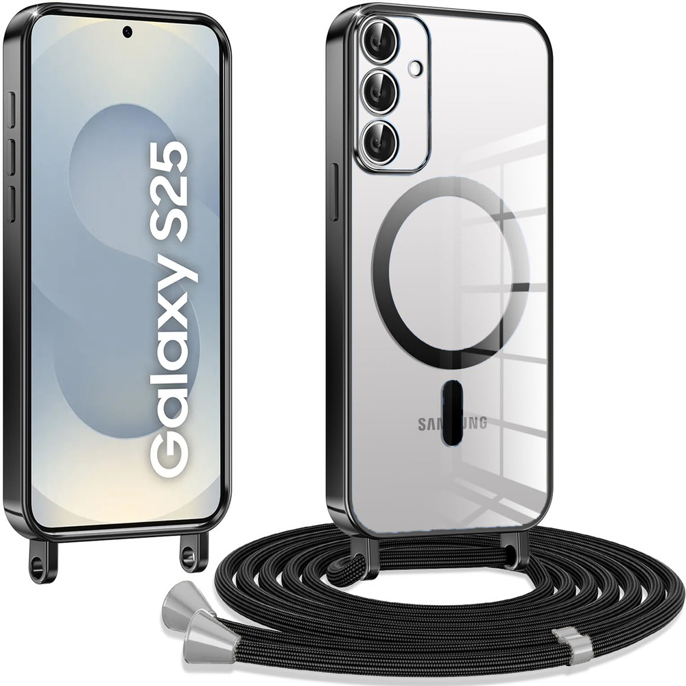 Schutzhülle Für Samsung Galaxy S25, Electro Magsafe, Schwarz + Trageband