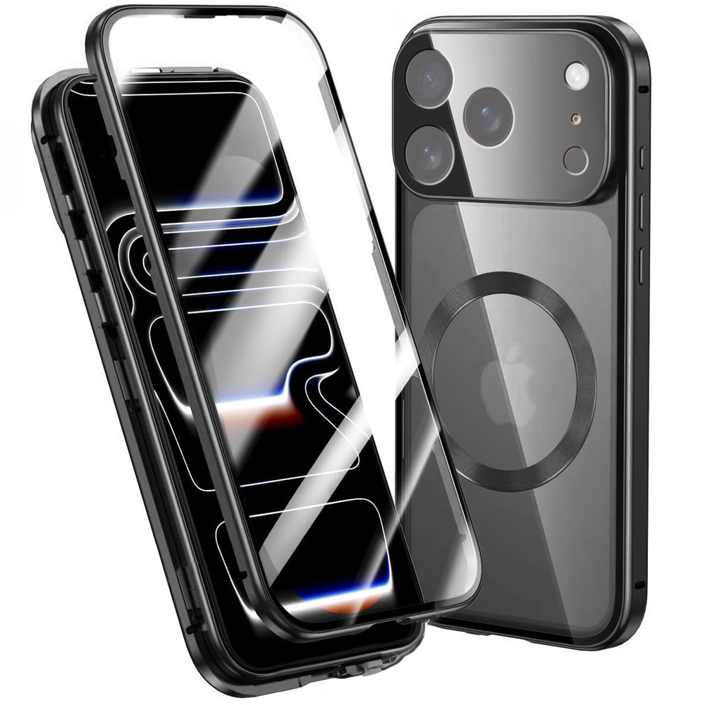 Iphone 17 Pro Max Hülle, Magnetisches Doppelglas, Für Magsafe, Schwarz