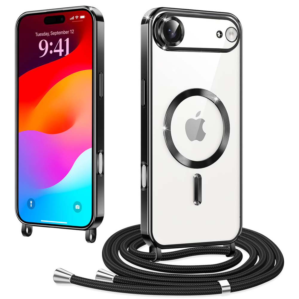 Iphone Air Hüllenset, Electro Magsafe, Schwarz + Trageband + Displayschutzfolie