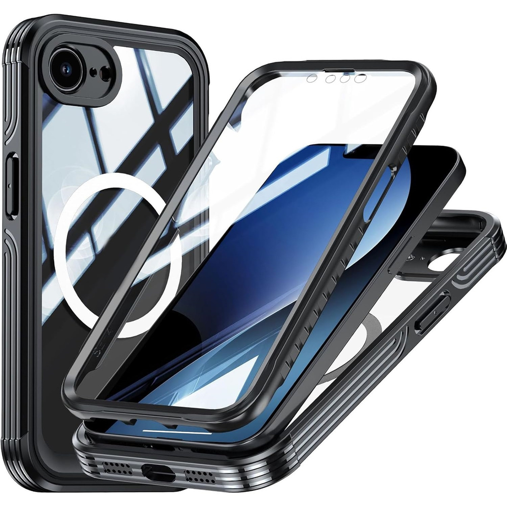 Stoßfeste Hülle Mit Glas Für Magsafe, Schwarz Für Iphone 17e / 16e