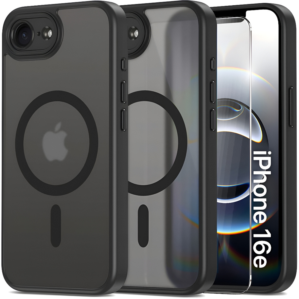 Hülle Für Iphone 17e/16e, Mit Magsafe, Matt Schwarz + Displayschutzfolie Aus Glas