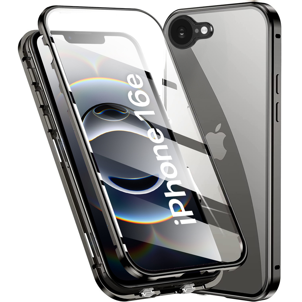 Iphone 17e / 16e Hülle, Magnetisches Doppelglas, Schwarz