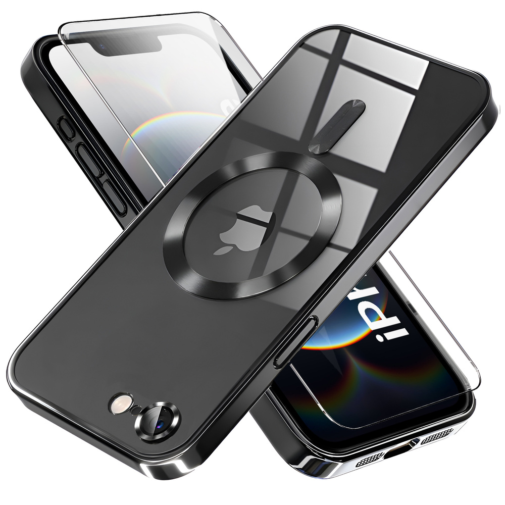 Hülle Für Iphone 17e / 16e, Electro Magsafe, Schwarz + Displayschutzfolie Aus Glas