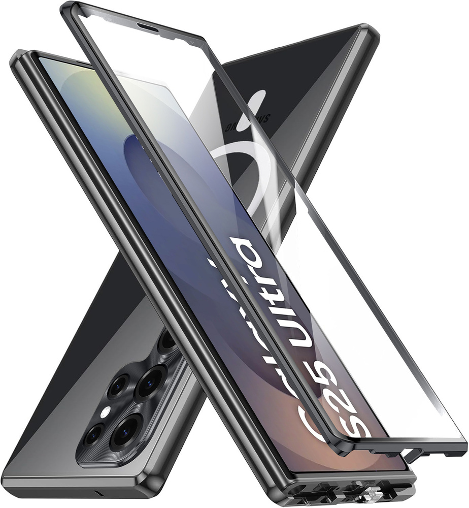 Magnetische Magsafe-schutzhülle Mit Zwei Glasscheiben Für Samsung Galaxy S25 Ultra, Schwarz