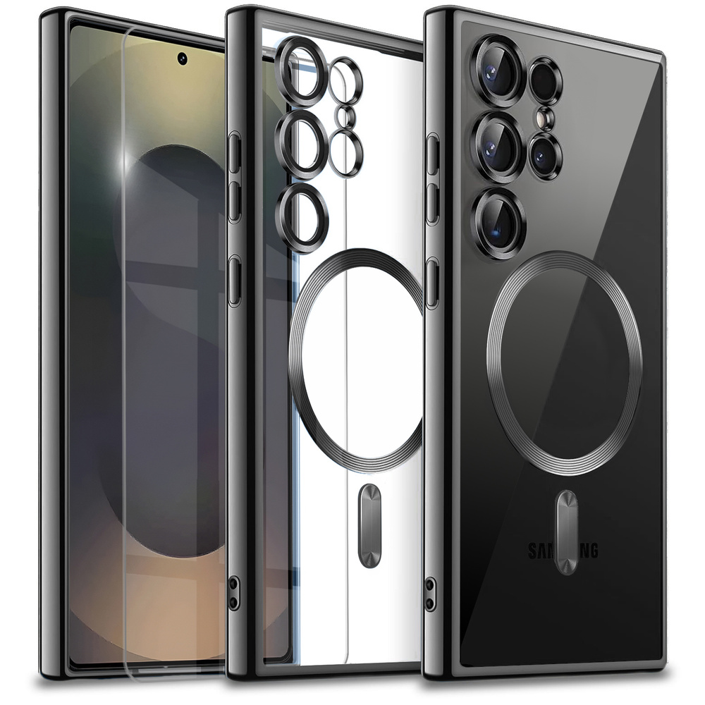 Schutzhülle Für Samsung Galaxy S25 Ultra, Electro Magsafe, Schwarz + Displayschutzfolie Aus Glas