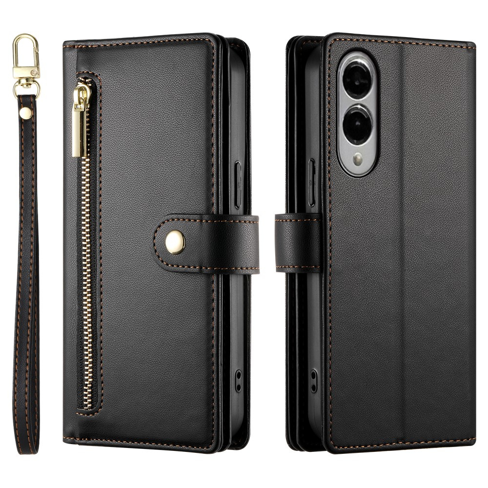 Samsung Galaxy S25 Edge Klapphülle, Brieftaschenfach Mit Reißverschluss, Schwarz