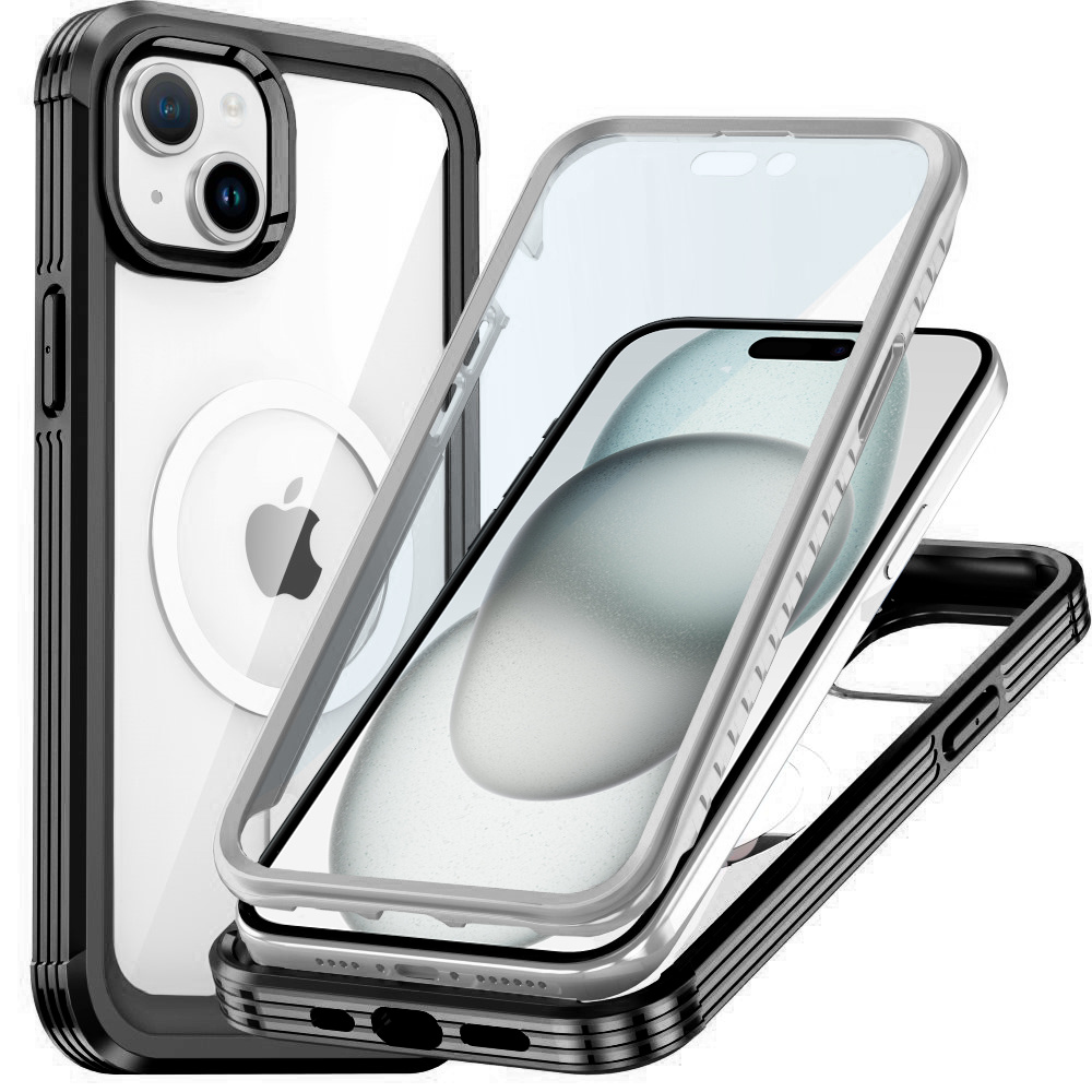 Iphone 15 Hülle, Rundumschutz 360° Mit Magsafe-funktion, Displayschutzfolie Aus Glas, Schwarz