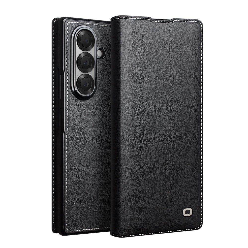 Qialino Lederhülle Für Samsung Galaxy Z Fold7, Schwarz