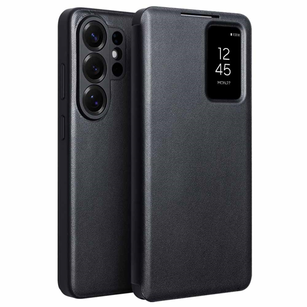 Qialino Lederhülle Für Samsung Galaxy S26 Ultra, Mit Sichtfenster, Schwarz