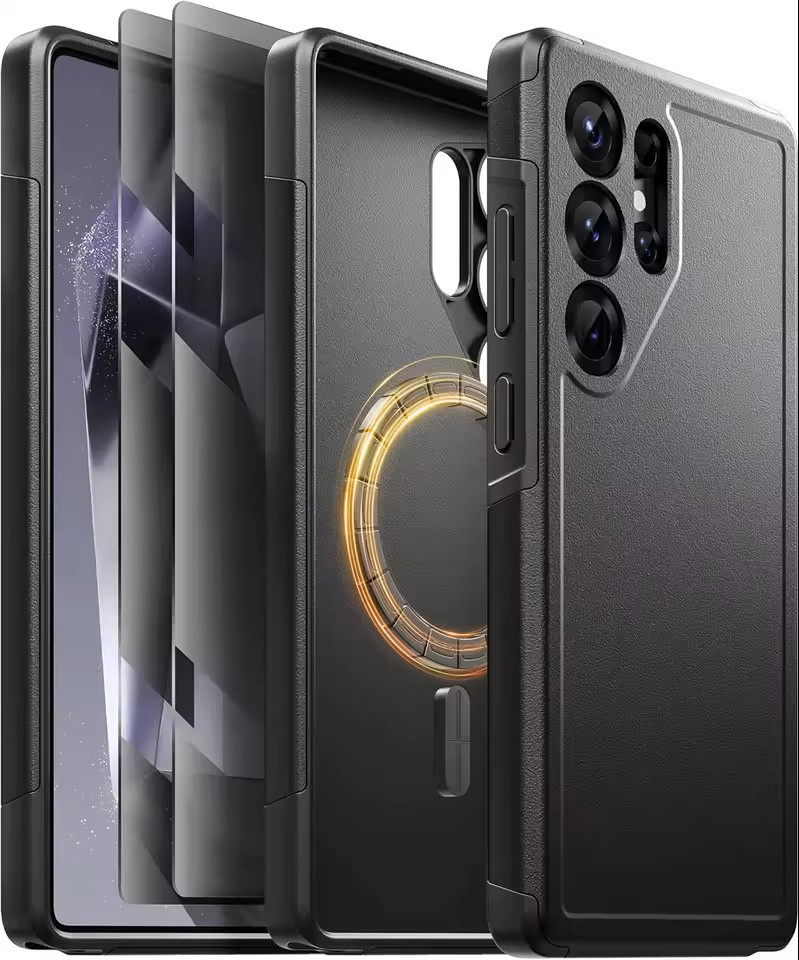 Schutzhülle Für Samsung Galaxy S25 Ultra, 2-in-1-hülle, Schwarz + Sichtschutzglas