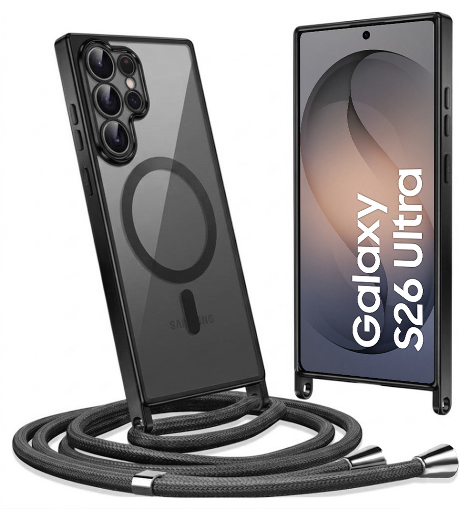 Schutzhülle Für Samsung Galaxy S26 Ultra, Electro Magsafe, Schwarz + Trageband