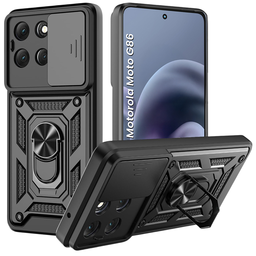 Gepanzerte Schutzhülle Für Motorola Moto G86 5g, Camshield Slide, Schwarz