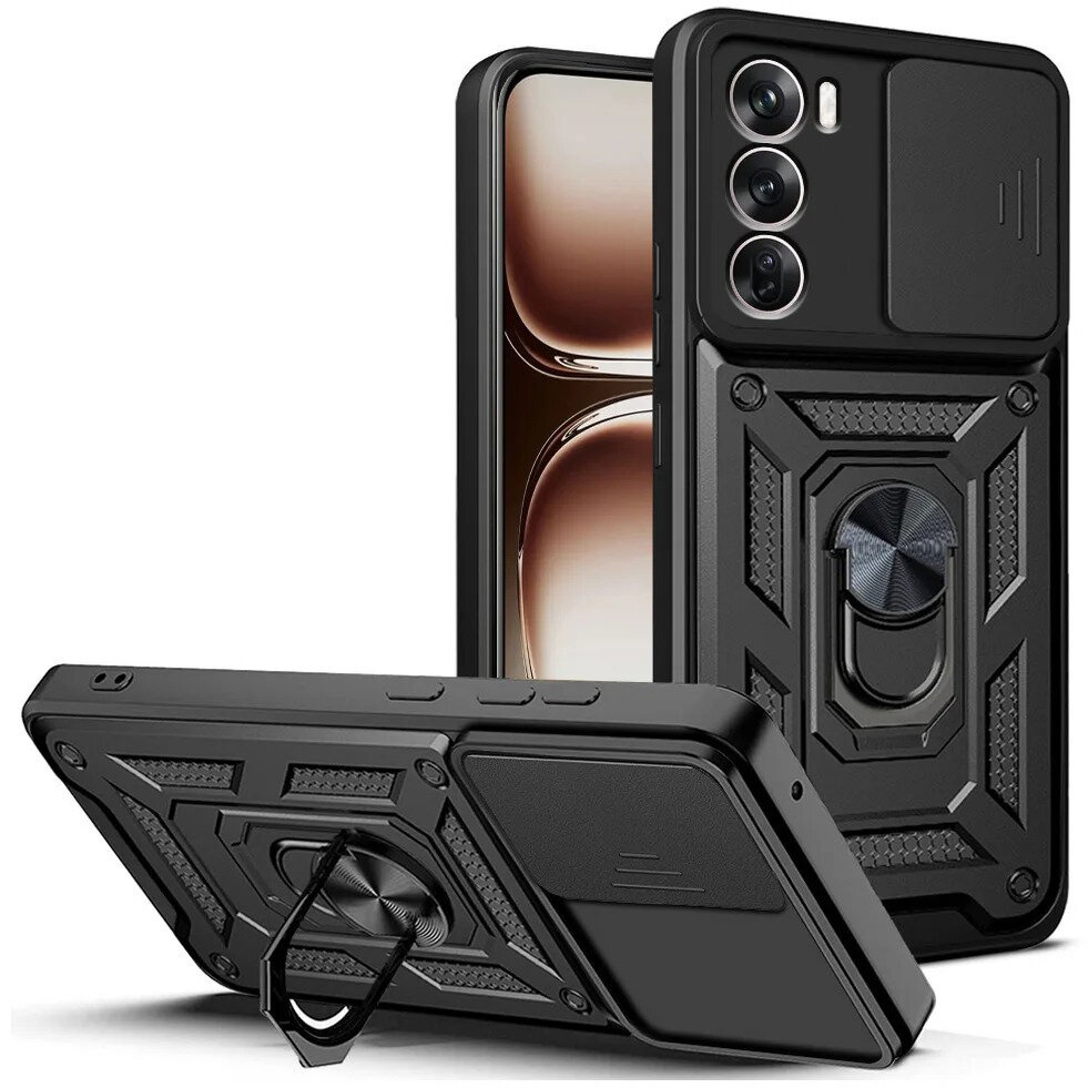 Gepanzerte Schutzhülle Für Oppo Reno 12 Pro, Camshield Slide, Schwarz