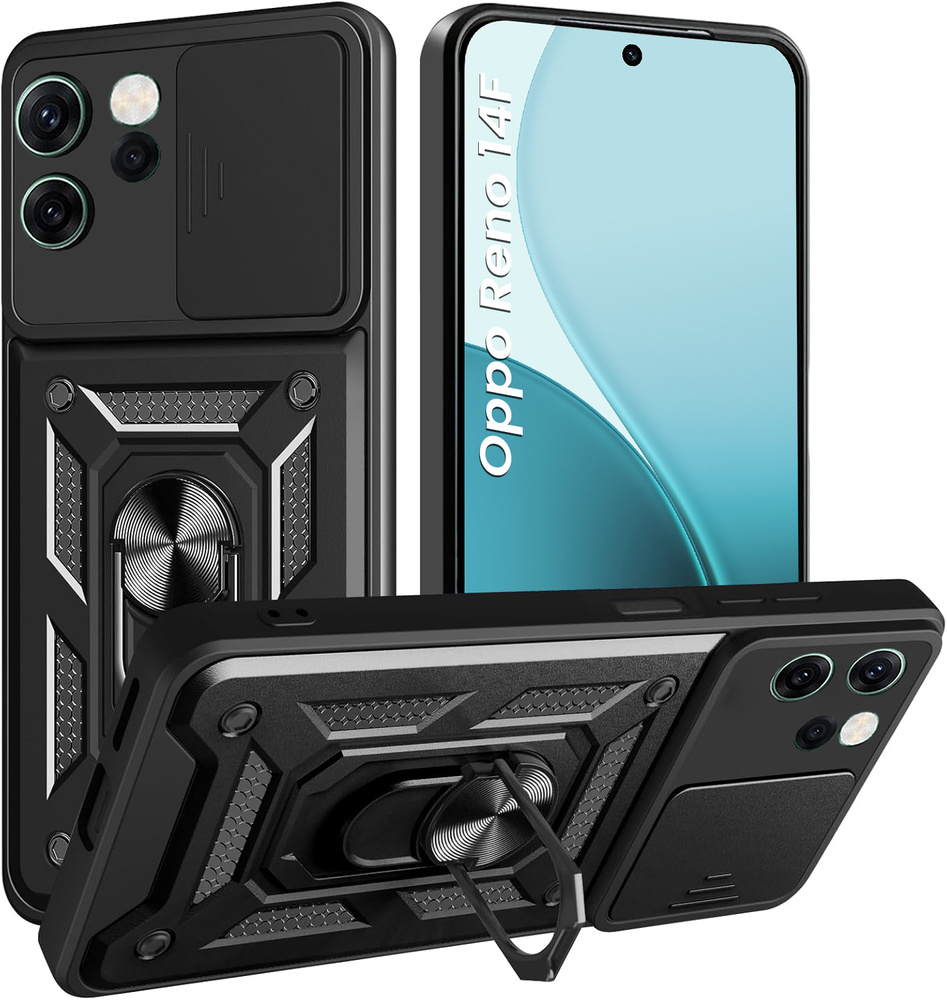 Gepanzerte Schutzhülle Für Oppo Reno 14 F / 14 Fs, Camshield Slide, Schwarz