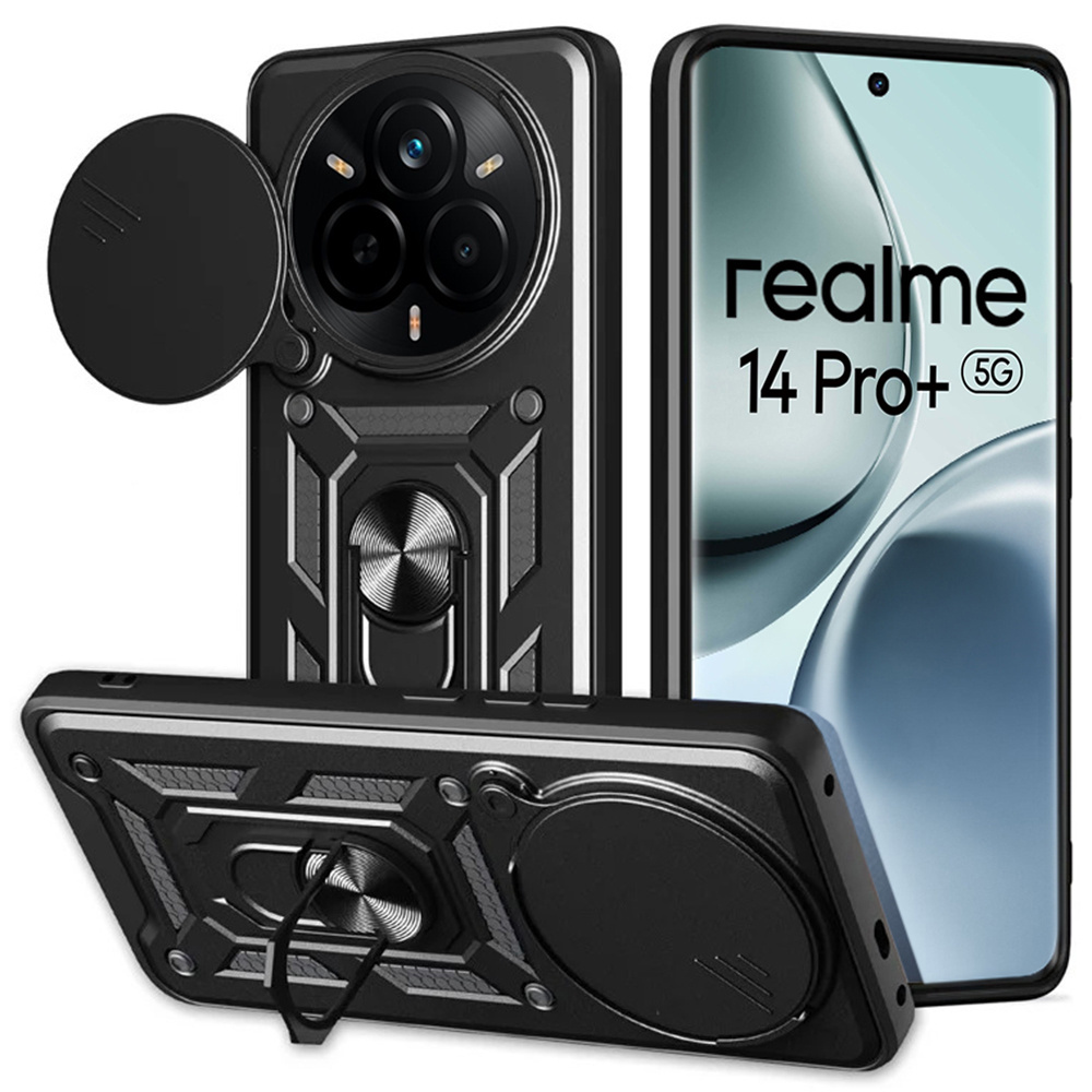 Gepanzerte Schutzhülle Für Realme 14 Pro+ 5g, Camshield Slide, Schwarz