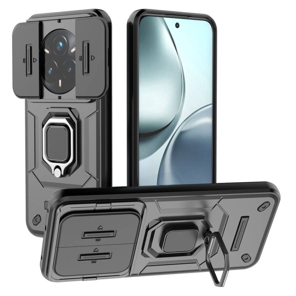Realme 14 Pro+ 5g Schutzhülle Mit Kameraabdeckung Und Ständer, Schwarz