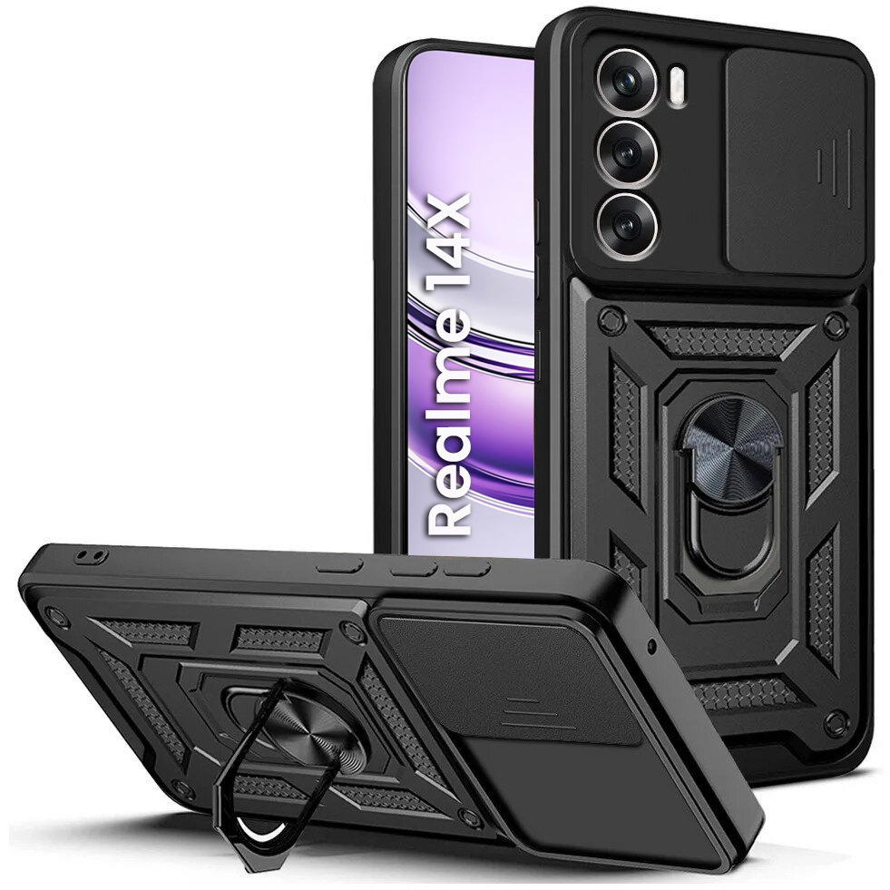 Gepanzerte Schutzhülle Für Realme 14x / Realme C75, Camshield Slide, Schwarz