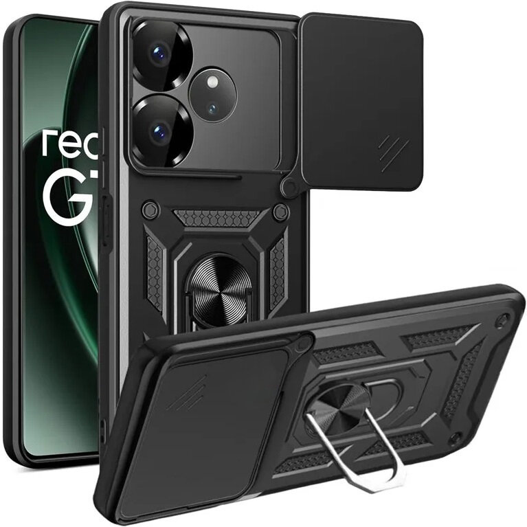 Gepanzerte Schutzhülle Für Realme Gt 6 / 6t, Camshield Slide, Schwarz