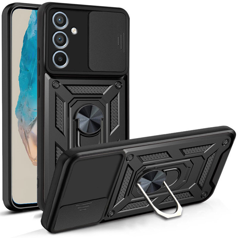 Schutzhülle + 3d-gepanzertes Glas Für Samsung Galaxy M35, Camshield Slide, Schwarz