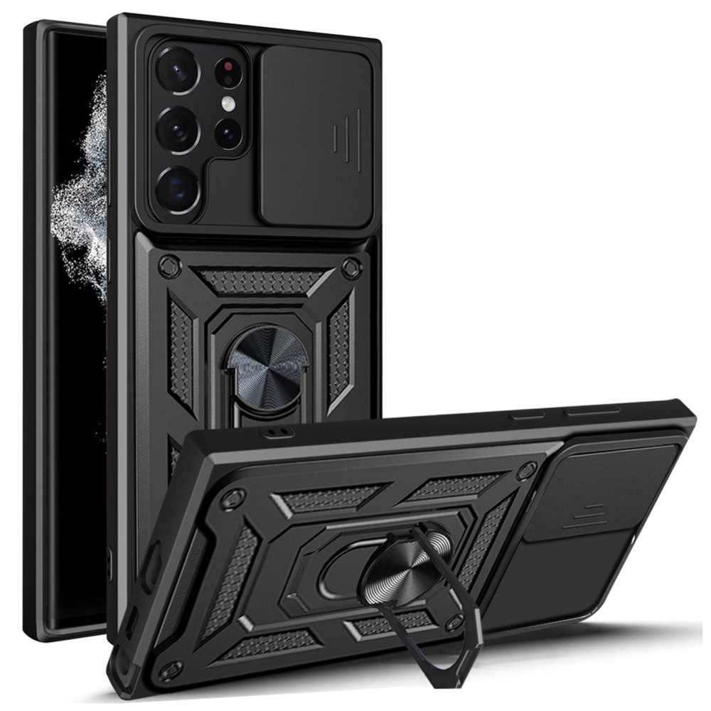 Gepanzerte Schutzhülle Für Samsung Galaxy S23 Ultra, Camshield Slide, Schwarz