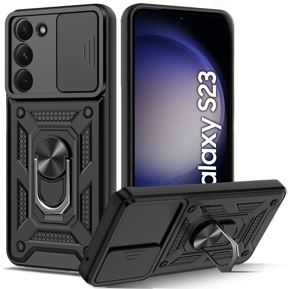 Gepanzerte Schutzhülle Für Samsung Galaxy S23, Camshield Slide, Schwarz