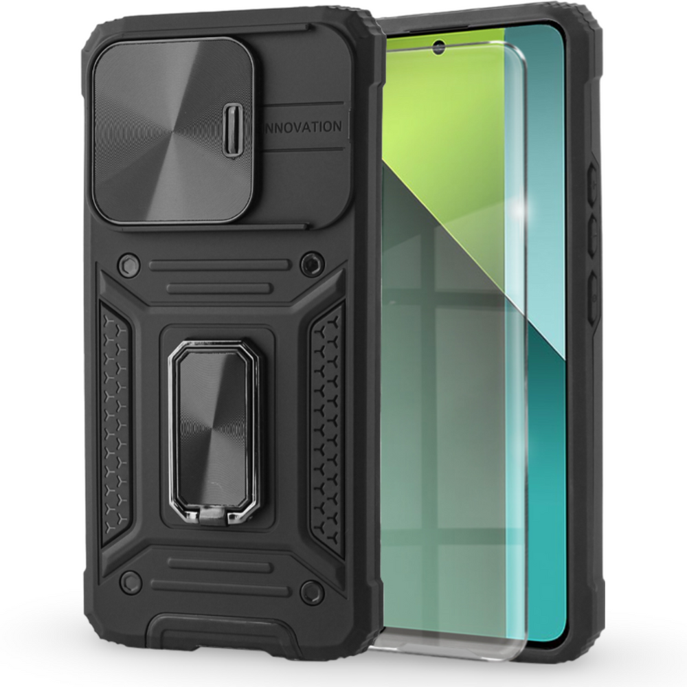 Gepanzertes Gehäuse Für Xiaomi Redmi Note 13 Pro 5g, Camshield Slide, Schwarz + 9h-hartglas