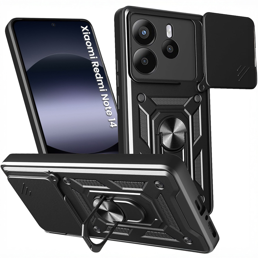 Schutzhülle Mit Schutzfunktion Für Xiaomi Redmi Note 14 4g, Camshield Slide, Schwarz