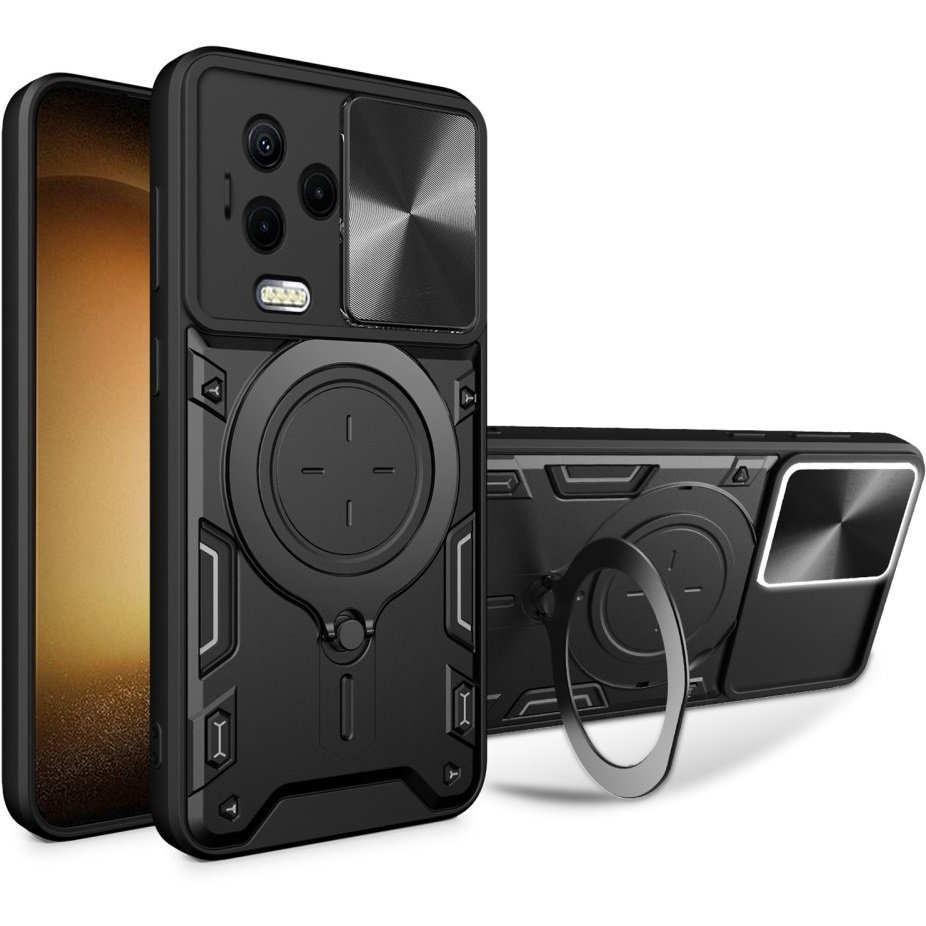 Gepanzerte Schutzhülle Für Infinix Note 12 2023, Mit Ständer Und Griffplatte, Schwarz