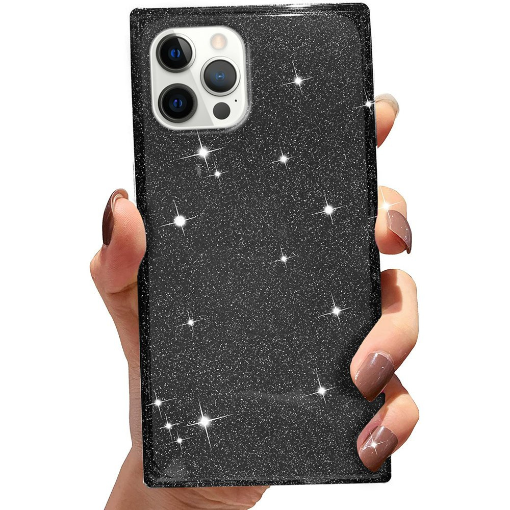 Quadratische Glitzerhülle Für Iphone 12 Pro, Schwarz