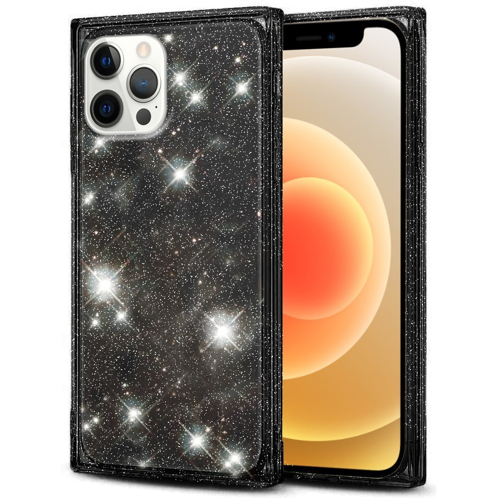 Glitzernde Quadratische Hülle Für Iphone 12 Pro Max, Schwarz