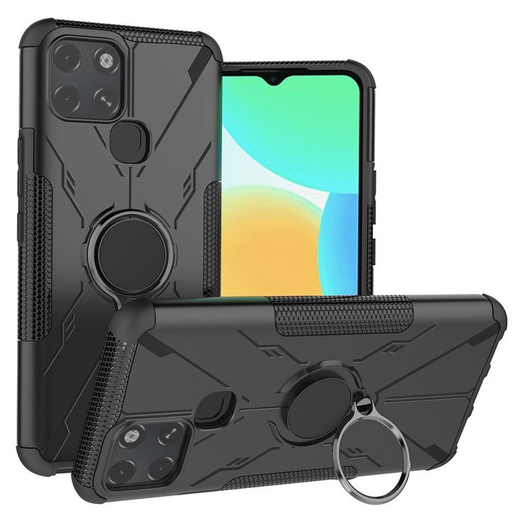 Schutzhülle Für Infinix Smart 6, Stoßfeste Schutzhülle Mit Ständer Und Ring, Schwarz