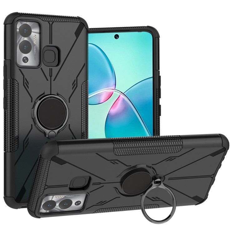 Schutzhülle Für Infinix Hot 12 Play 4g, Stoßfest, Mit Integriertem Ständerring, Schwarz