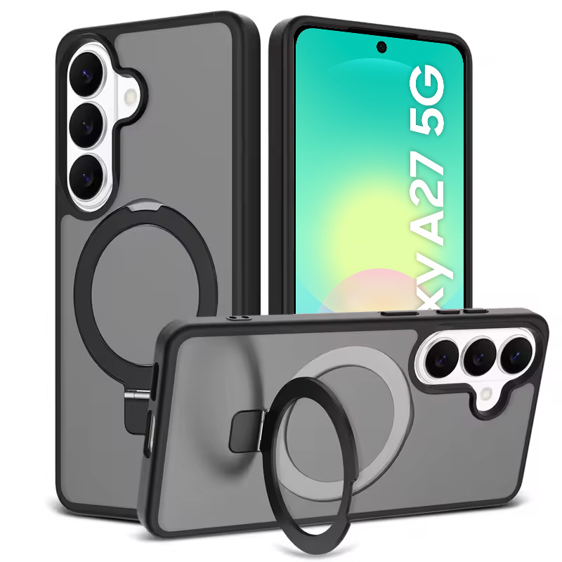 Rauchgraue Schutzhülle Für Samsung Galaxy A27 5g, Matte Hülle Mit Ständer, Magsafe-kompatibel, Schwarzer Rahmen