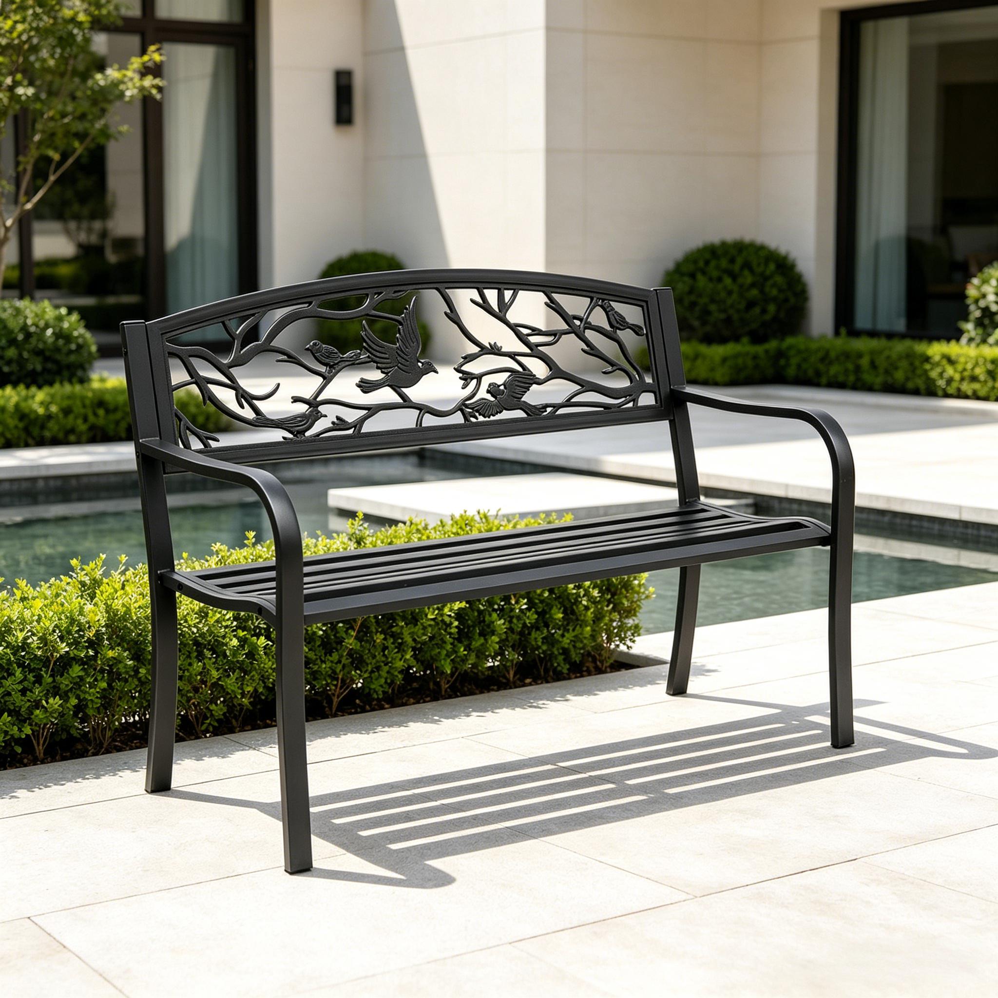 Elegante Sitzbank Für Terrasse Und Garten, Gartenbank Mit Dekorativem Rückenlehnen-design, Bank Mit Armlehnen(nur