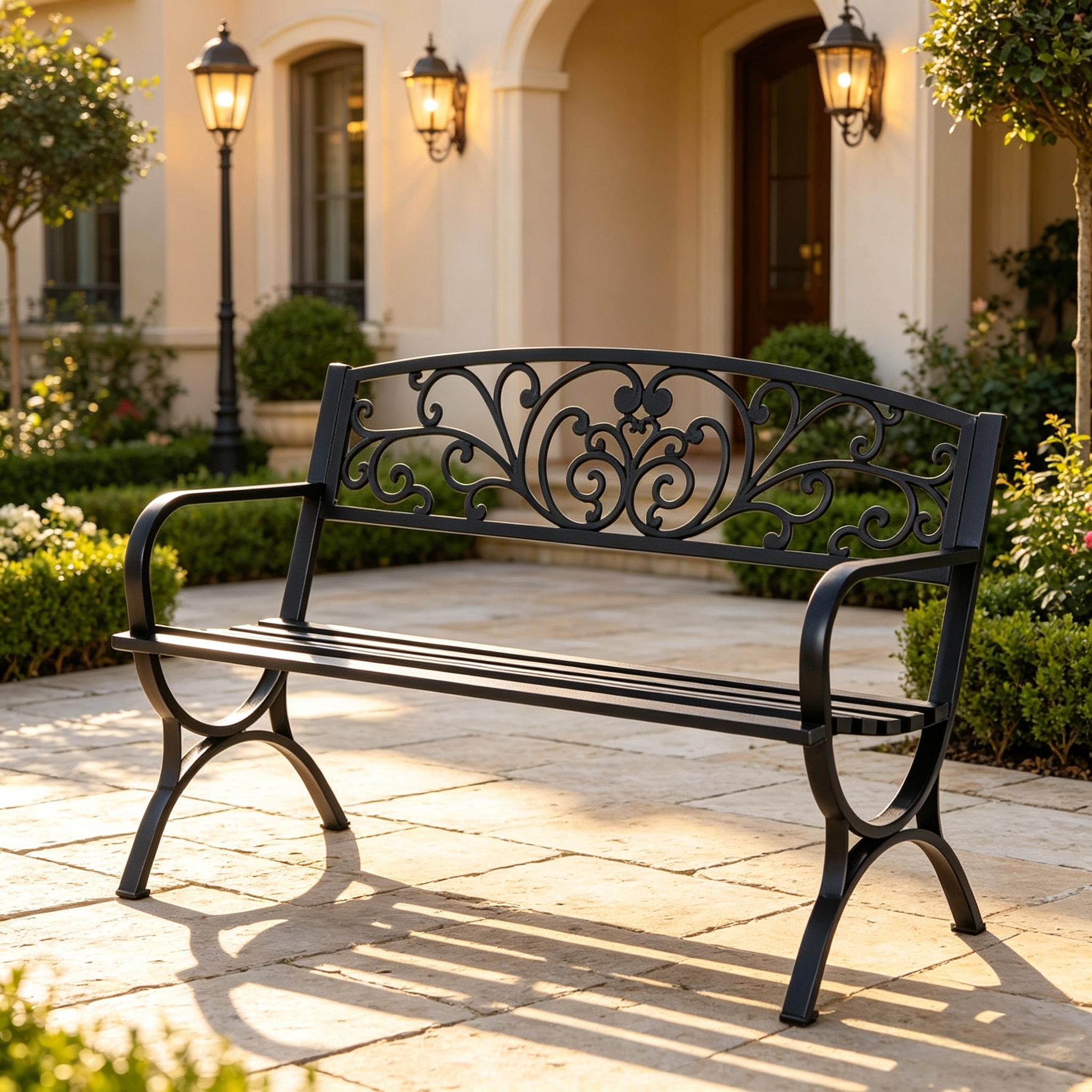 Stilvolle Bank, Gartenbank Mit Ornamentalem Rückenlehnen-design, Elegante Bank(nur Mit Bank)