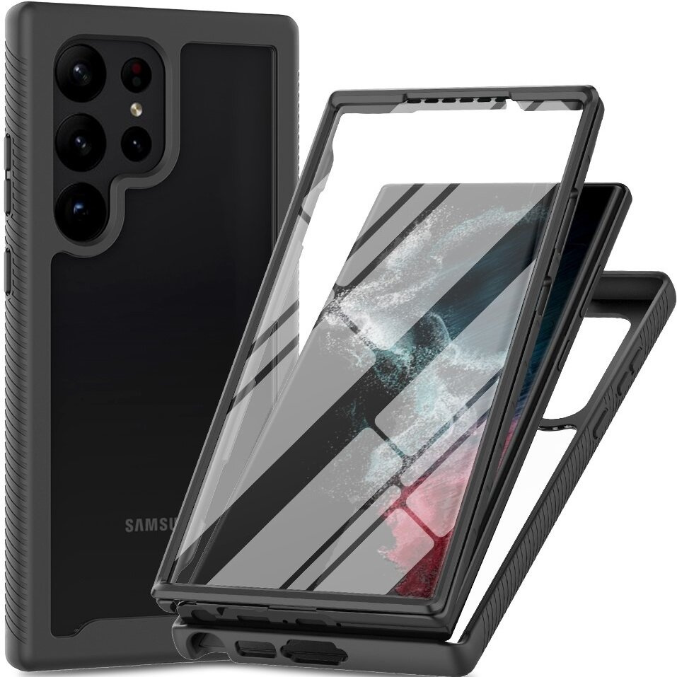 Schutzhülle Für Samsung Galaxy S24 Ultra, Stoßfest, Mit Folie, Schwarz