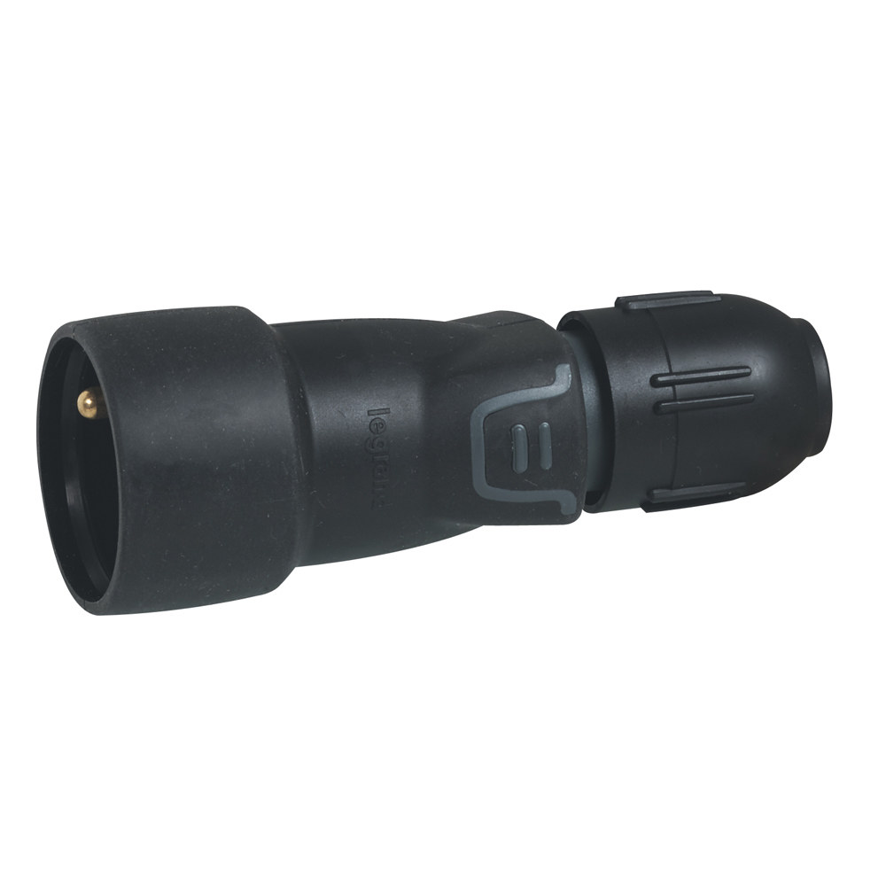 Tragbare Steckdose 2p+z 16a Ip44 Schwarzes Gummi + Kabelverschraubung