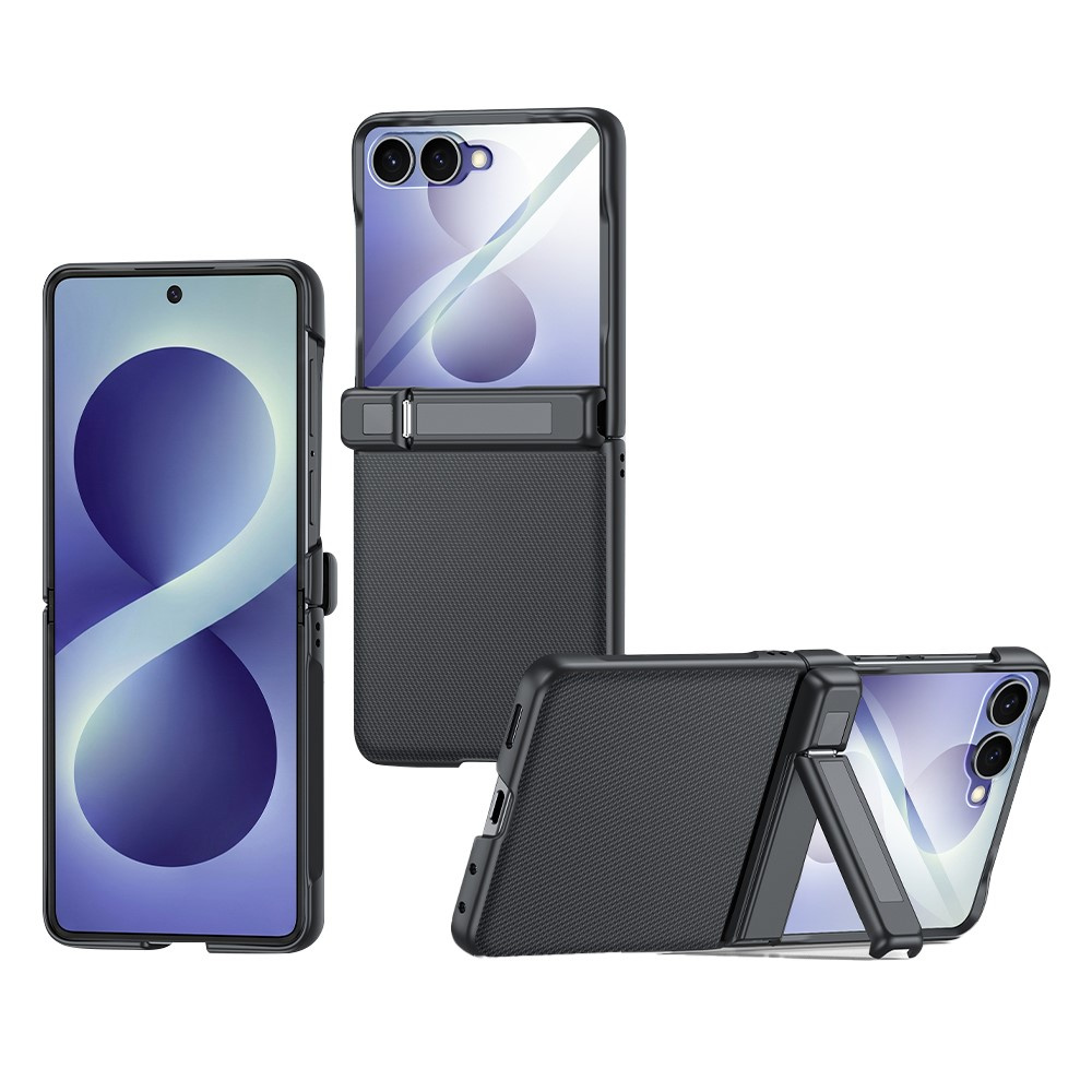 Samsung Galaxy Z Flip 8 Hülle, Scharnier-ständer, Mit Glas Für Das Außendisplay, Schwarz