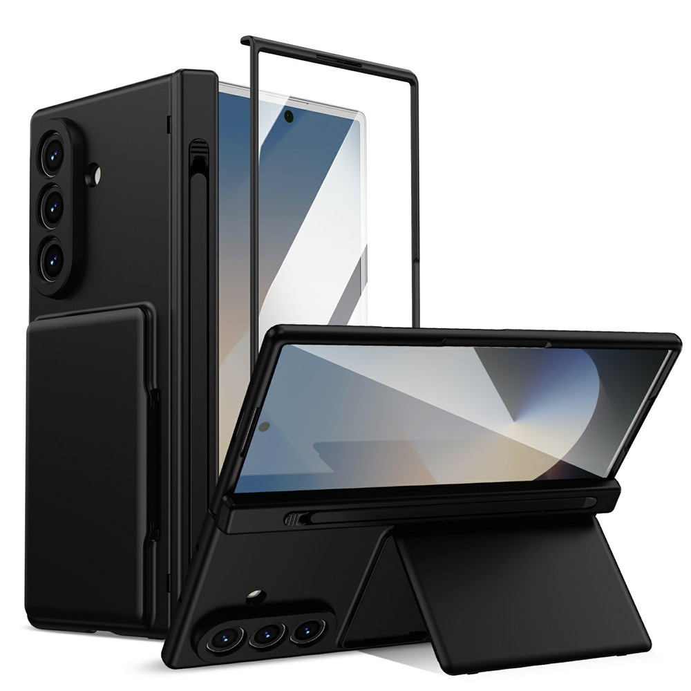 Samsung Galaxy Z Fold 8 Ultra Hülle, Kartenhalter, Mit Glas Für Das Außendisplay, Schwarz