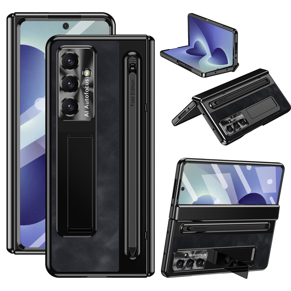 Samsung Galaxy Z Fold 8 Ultra Retro-lederhülle Mit Ständer, Inklusive Stift Und Externem Displayschutzglas, Schwarz